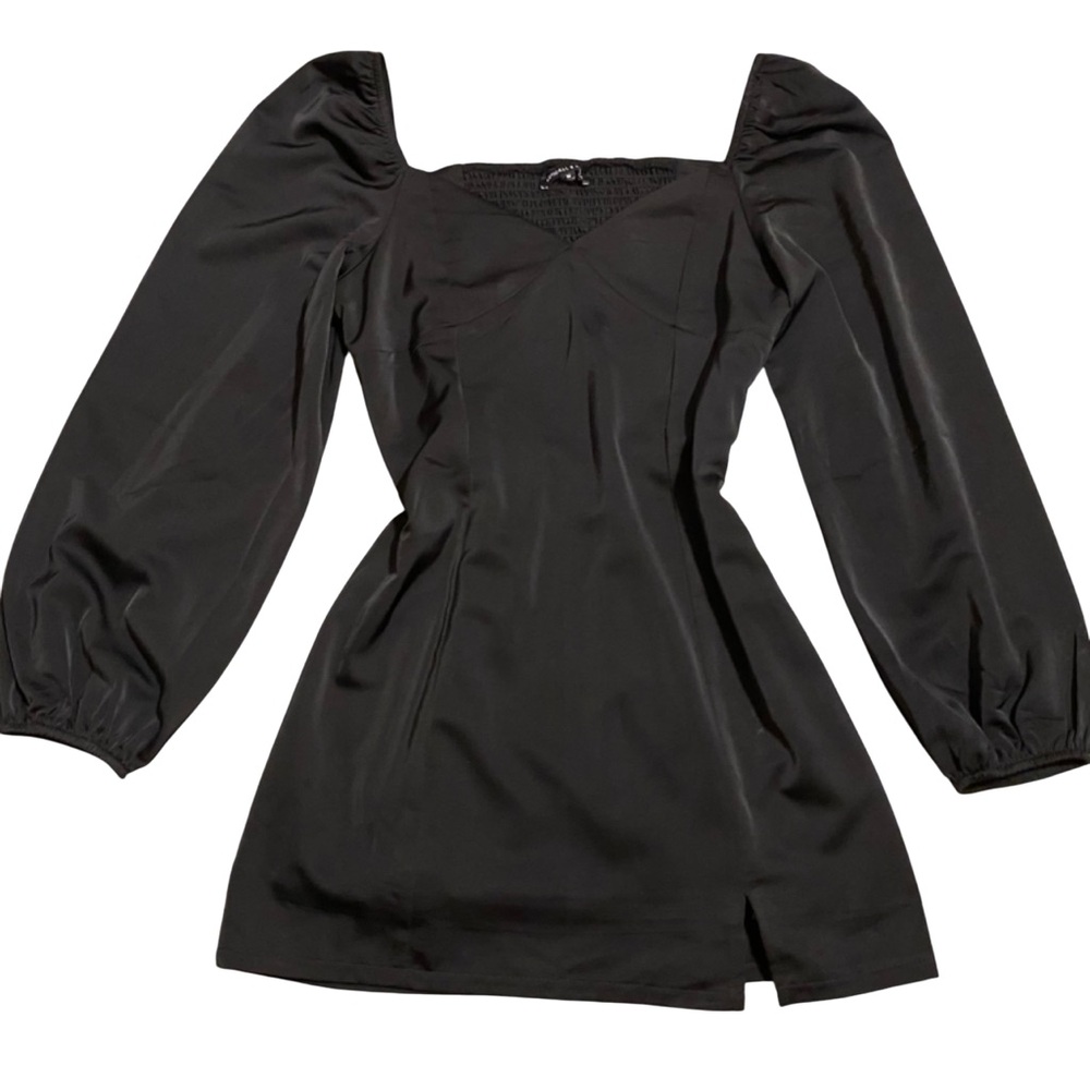 Kendall & Kylie Women’s Medium Black Puff Sleeve Mini Dress Black Satin Elegant